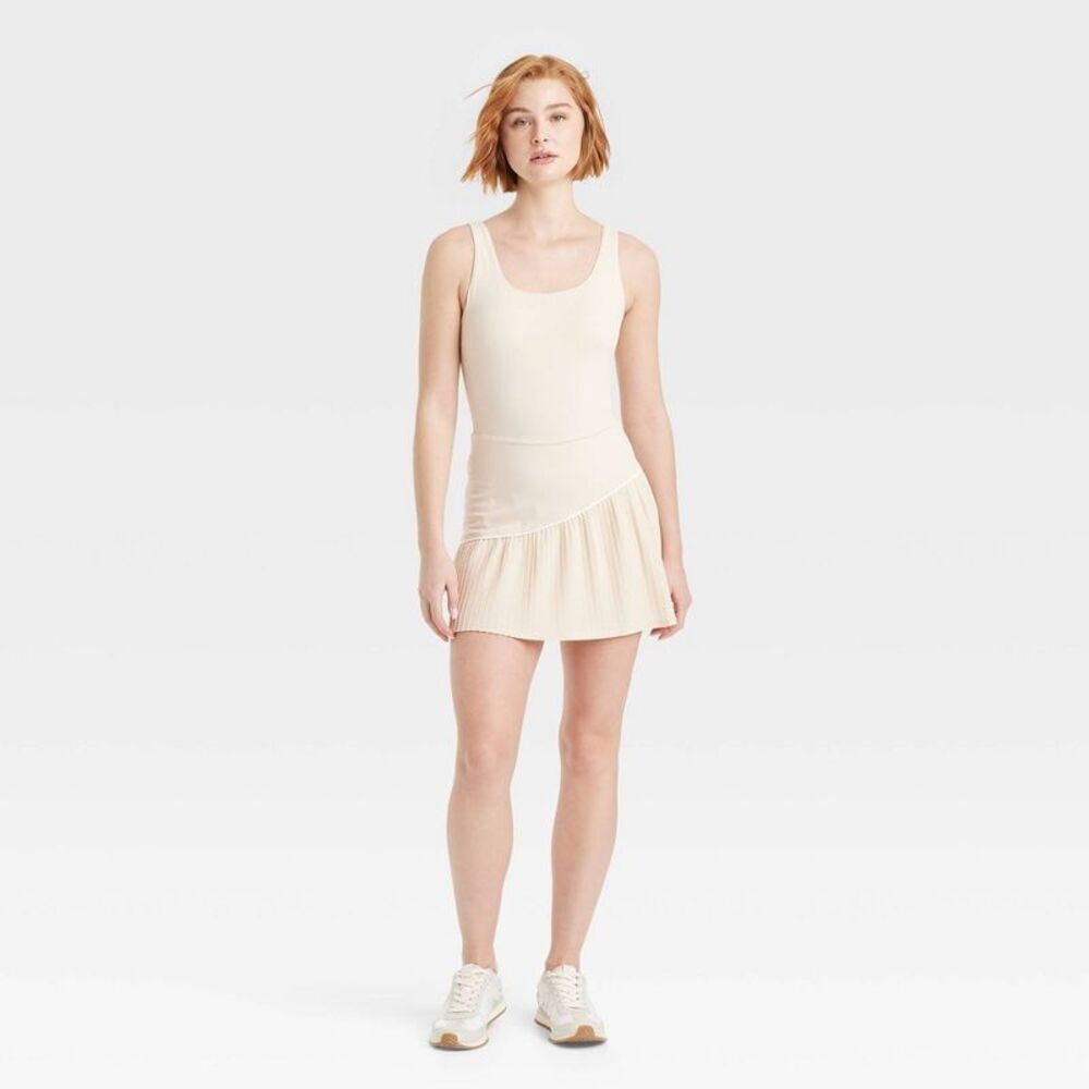 Women's Knit Asymmetrical Pleated Active Dress - JoyLab Tan XXL